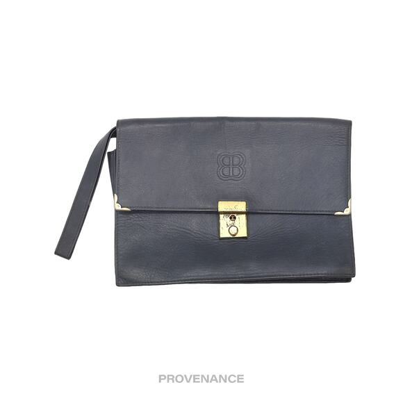 🔴 Balenciaga BB Logo Clutch Bag - Navy Leather - Picture 1 of 7